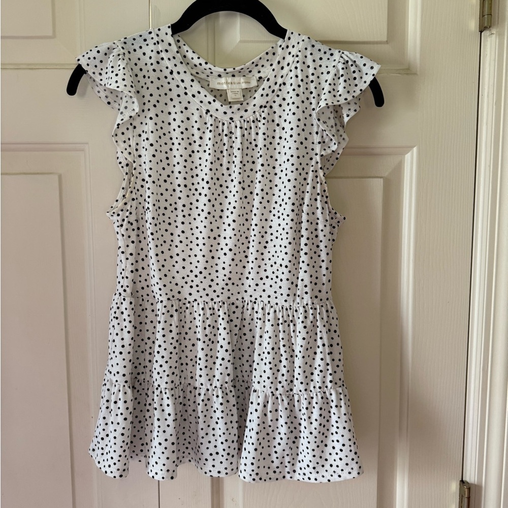 White Polka Dot Ruffle Sleeve Top